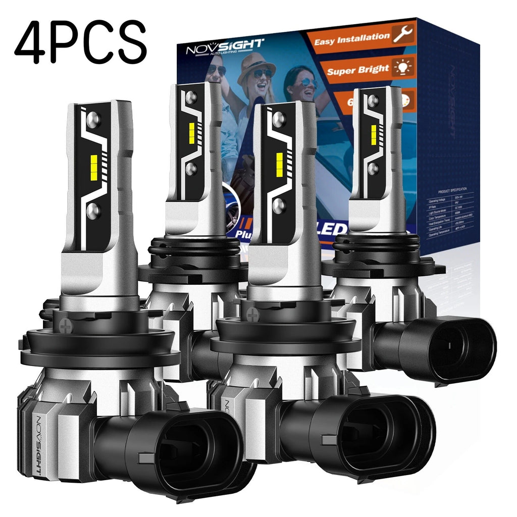 Set of 4 NOVSIGHT 9005 H11 H8 H9 LED Headlight Bulbs 6500K 10000LM