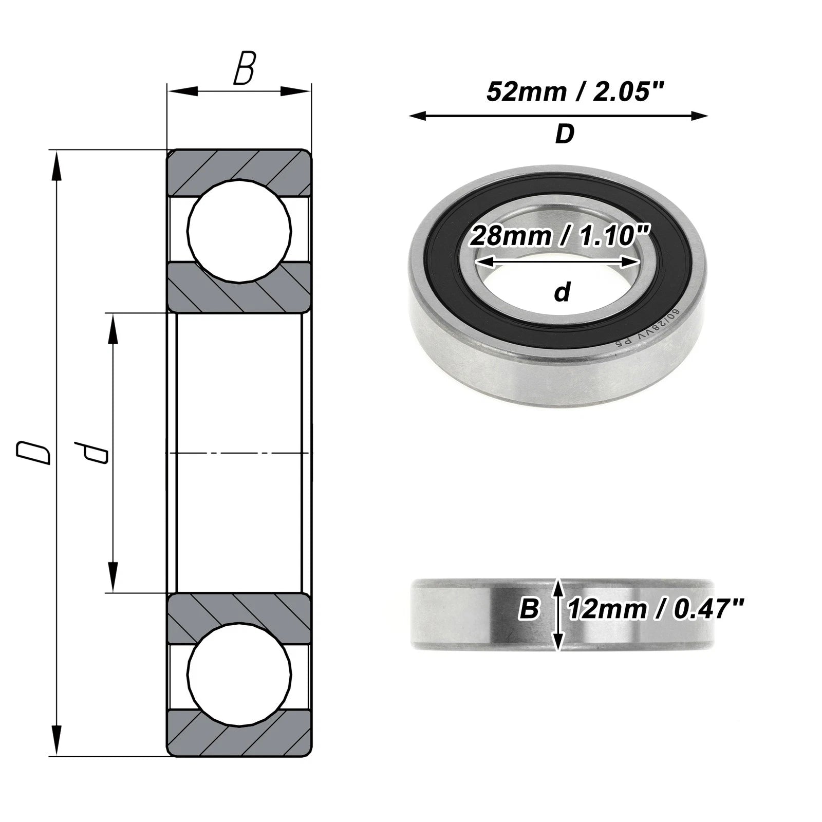 Deep Groove Ball Bearing P5 for Scooter Skateboard Wheel (28x52x12mm)