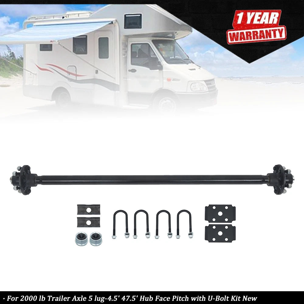 Trailer Axle 2000 lb 5 Lug 4.5" Hub Face Pitch with U-Bolt Kit