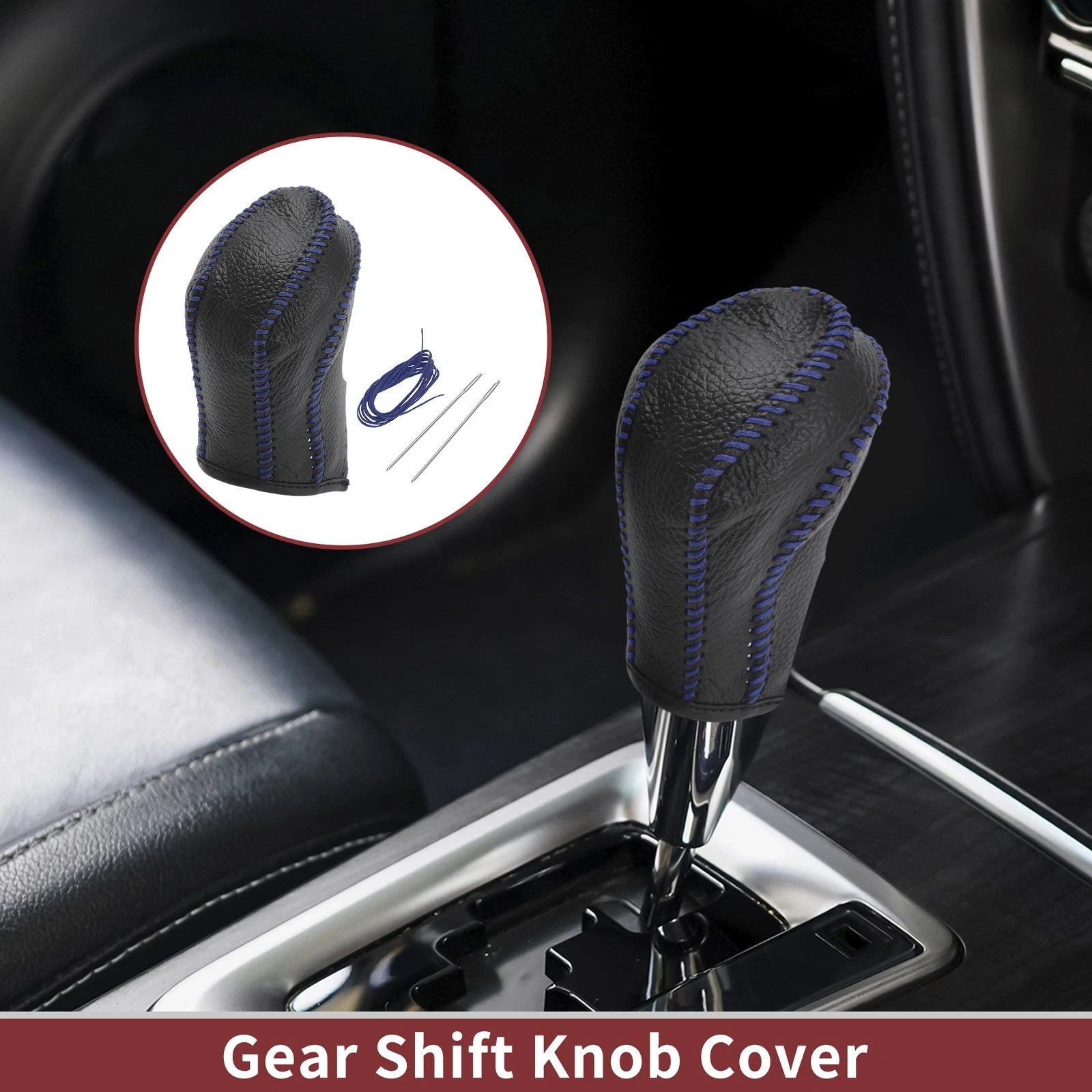 1Pc Gear Shift Knob Cover for Nissan Maxima (2016–2023) Black Blue Faux Leather