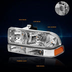 Chrome Housing Headlight & Amber Bumper Corner Lamps for Chevy S10/Blazer (1998–2004)