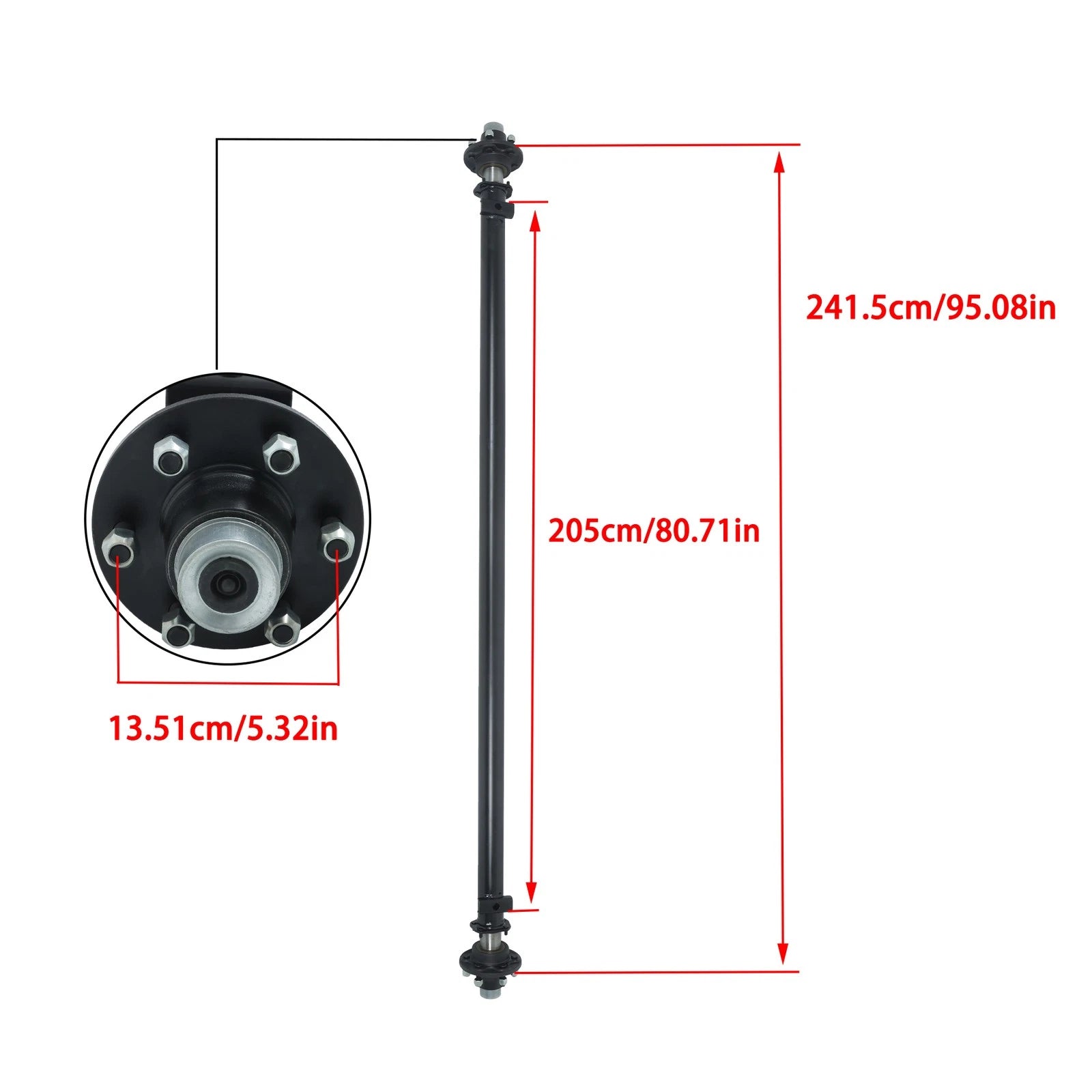 6000lbs Trailer Axle for 6 Lug Vehicles (95" Hub Face, 80" Spring Center)