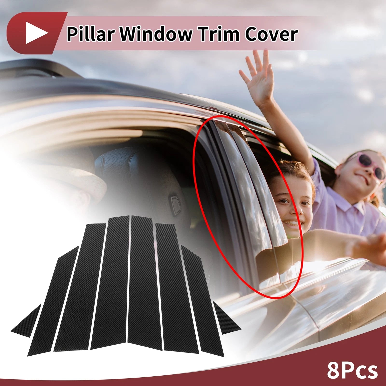 8 Pcs Door Pillar Window Trim for Audi A3 Hatchback (2013–2020) Black Carbon Fiber