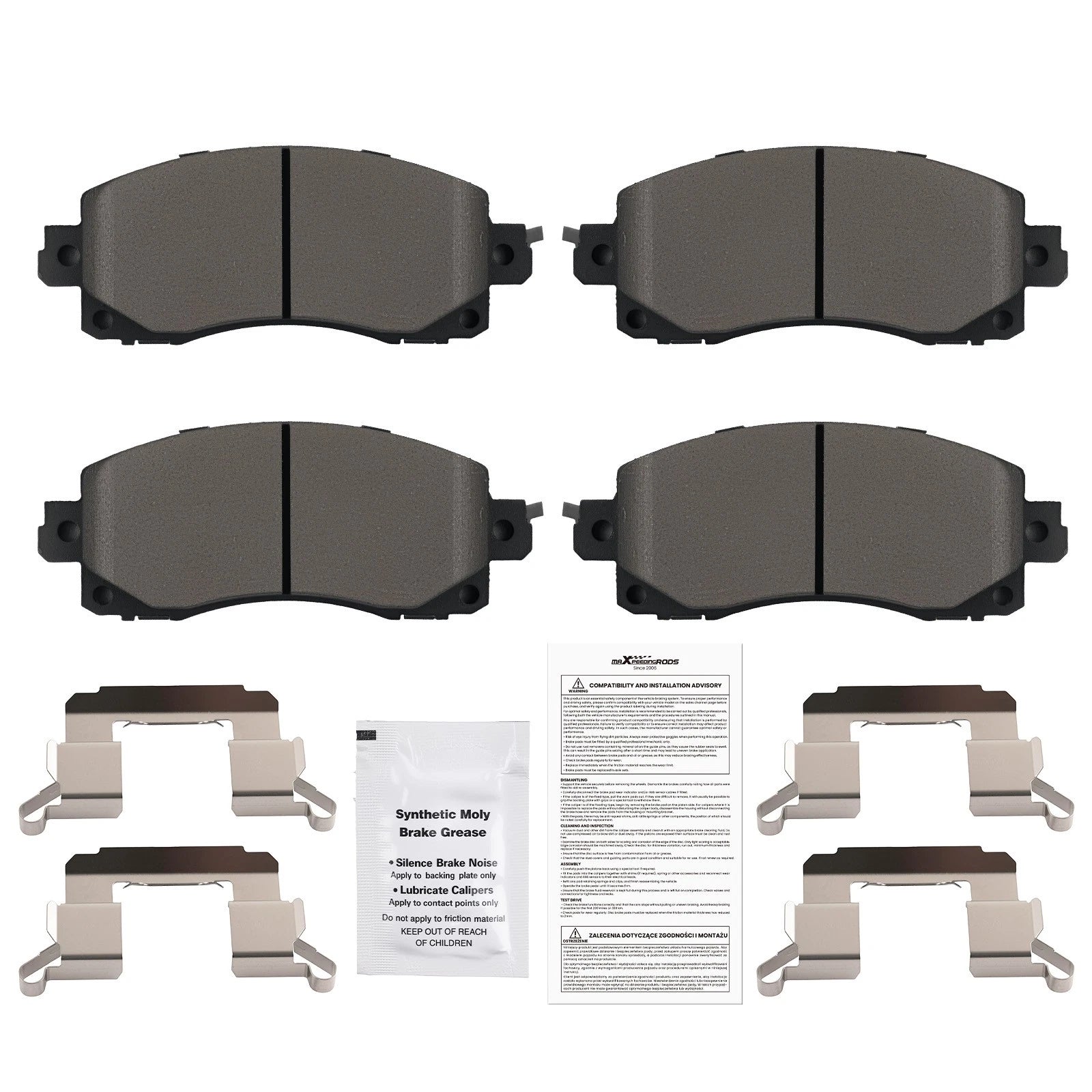 Set of 4 Front Ceramic Brake Pads for Subaru Crosstrek (2018–2025), Legacy (2020–2025)