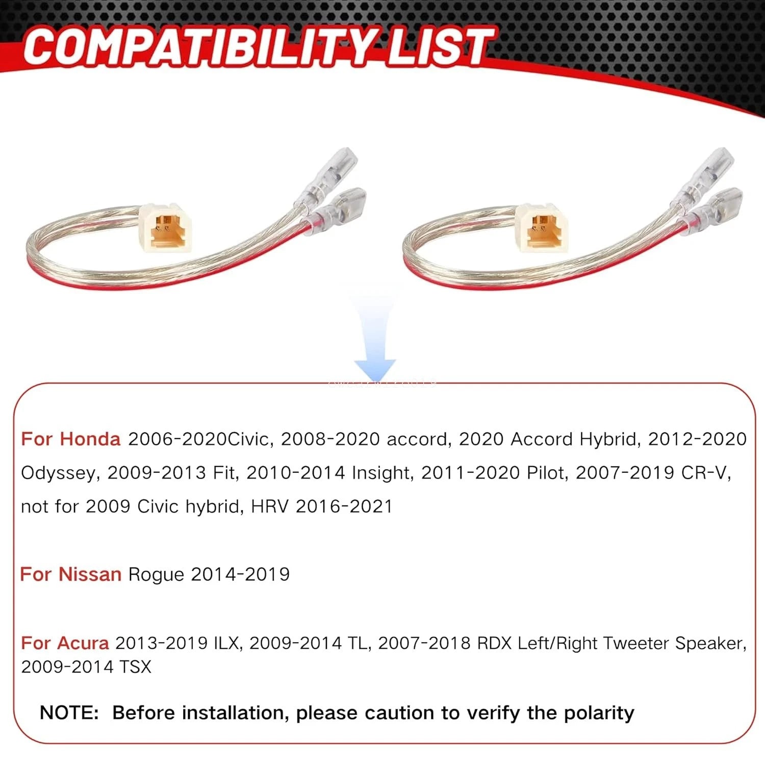 2X Front Dash Tweeter Speaker Wiring Harness Adapter for Honda Pilot (2011–2020)