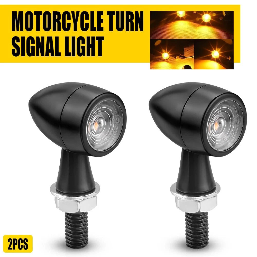 2X Black Motorcycle Turn Signal Lights for PY (Mini Bullet Amber)