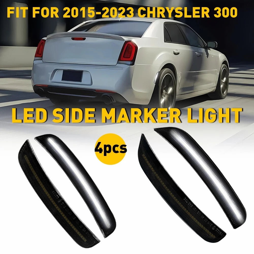 Set of 2 Smoked White LED Rear Front Side Marker Lights for Chrysler 300 (2015–2023)