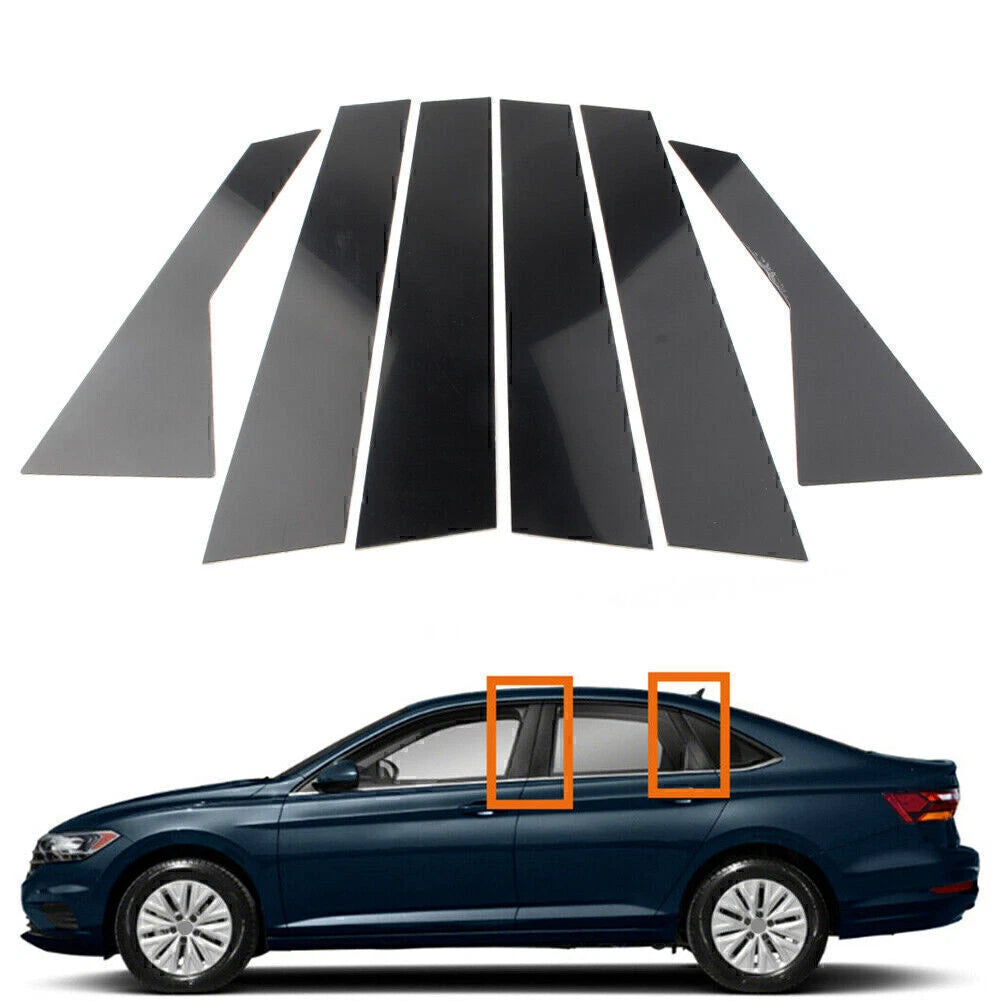 Set of 6 Door Trim Pillar Posts for VW Jetta (2019–2021) - Black Piano Finish