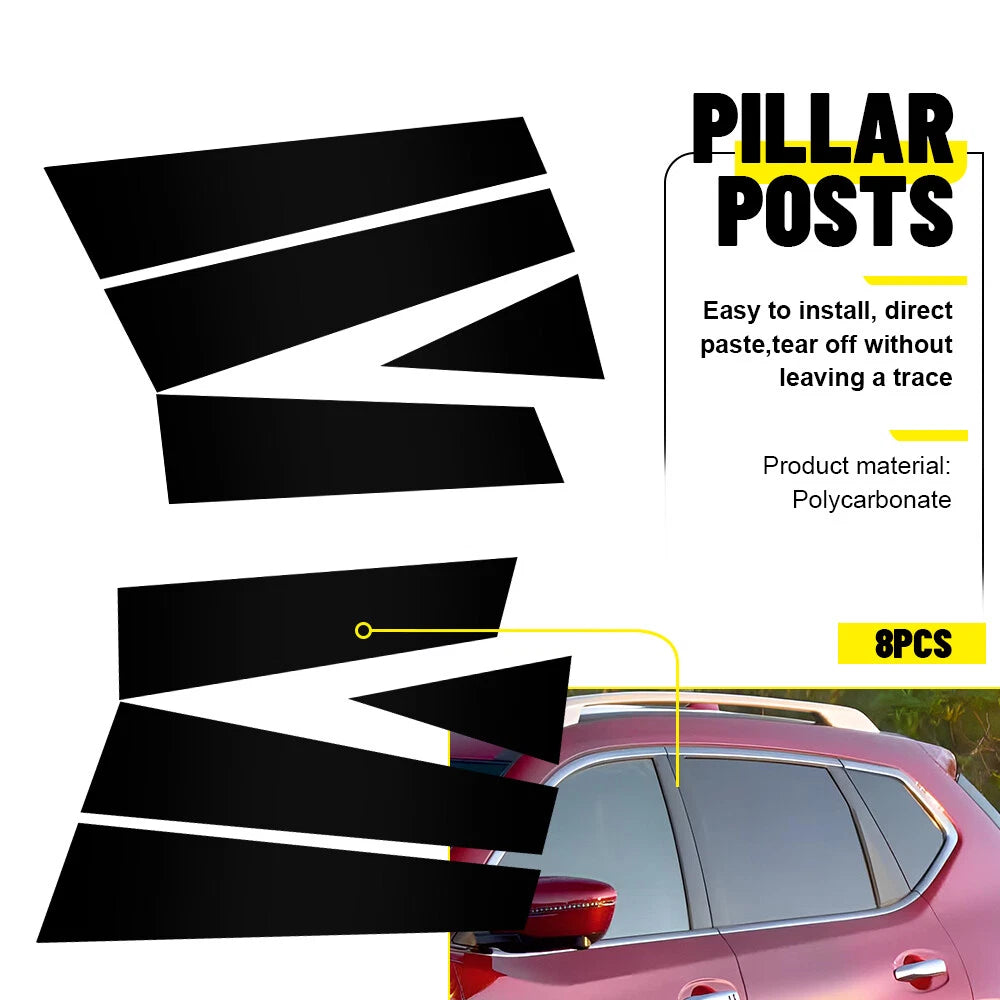 Mirror Black Pillar Post Window Door Trim Cover for Nissan Rogue (2014–2020)