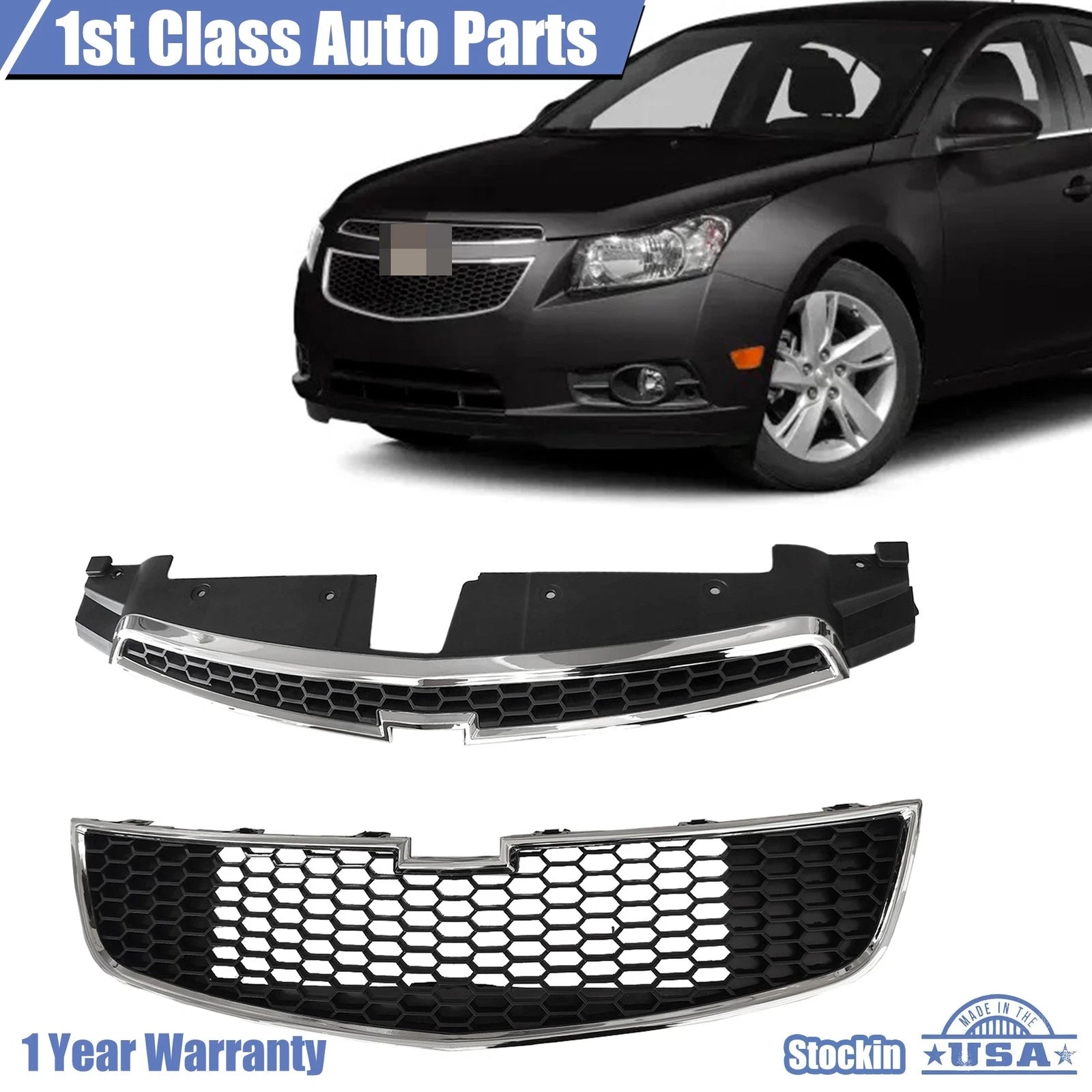 Set of 2 Black Grilles with Chrome for Chevrolet Cruze (2011–2014)