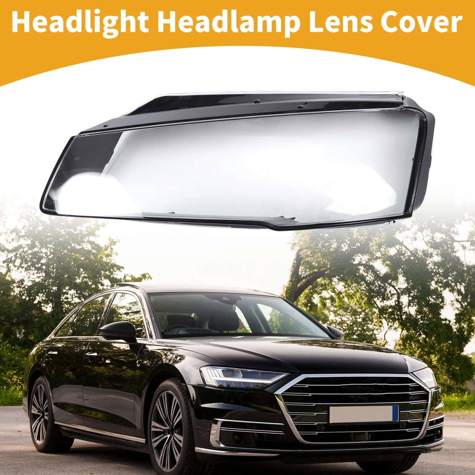 1 Pc Headlight Lens Cover for Audi A8 (2014–2017) Clear Black