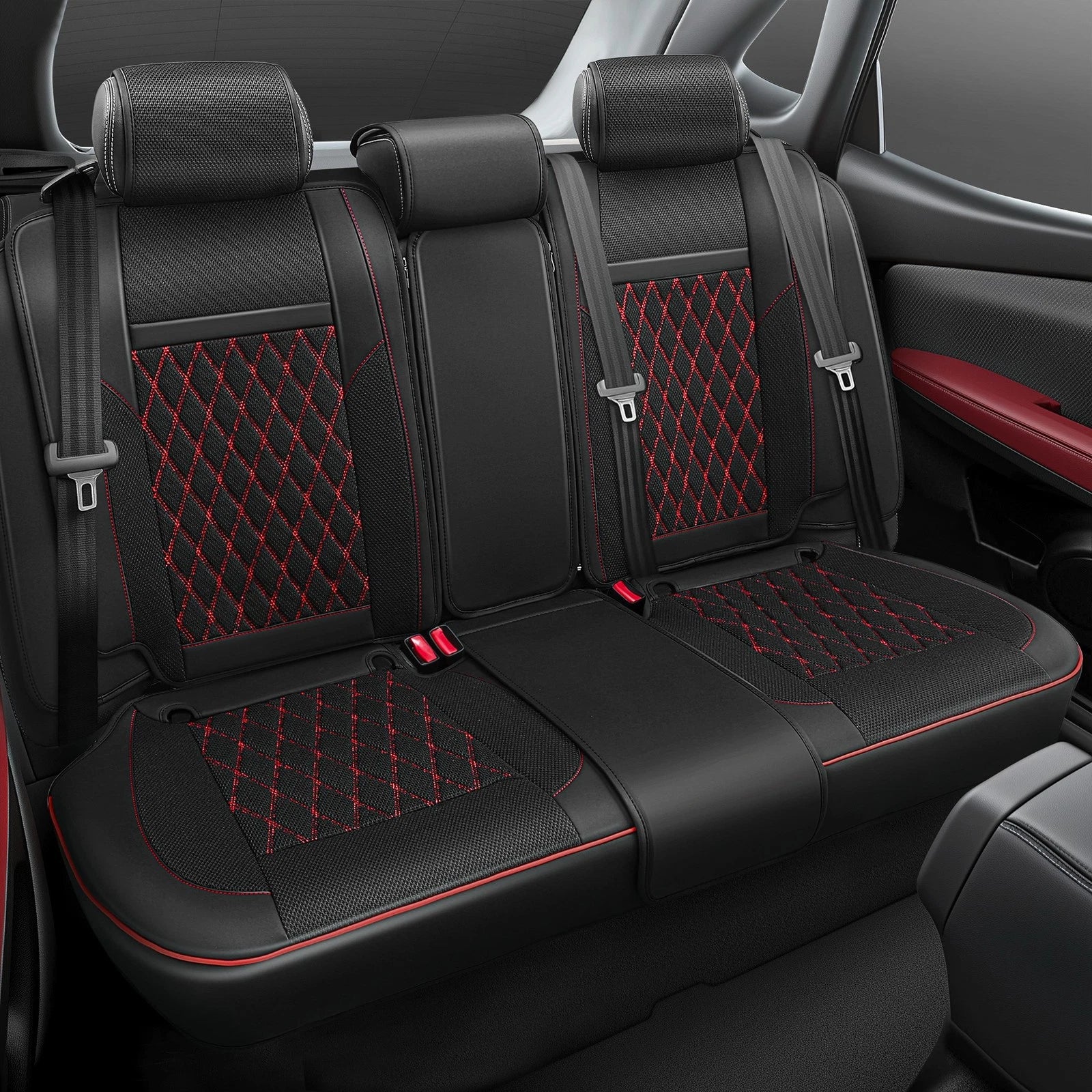 Set of 4 Diamond Stitch Mesh Seat Covers for Universal Fit (Black/Red/Gray)