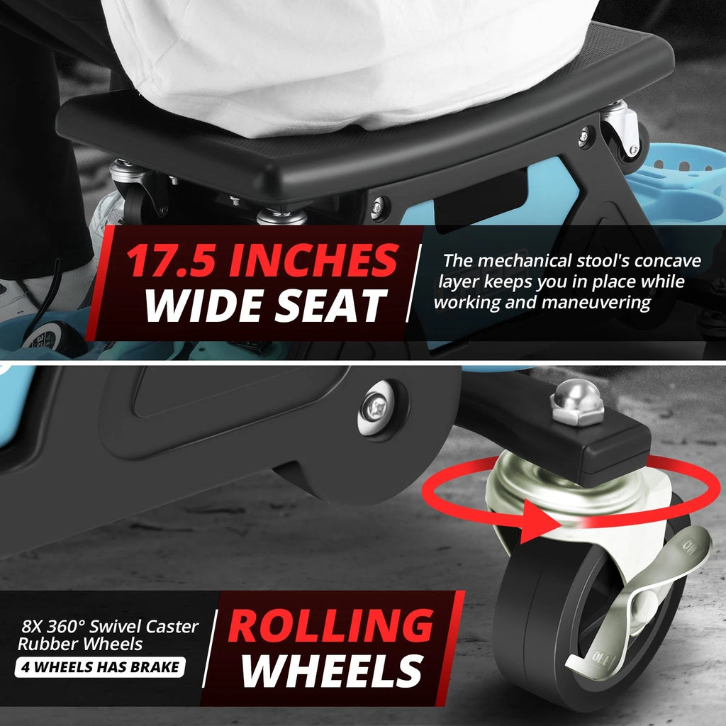 Lockable Rolling Stool for Automotive Mechanic Garage (12X25-1/2")