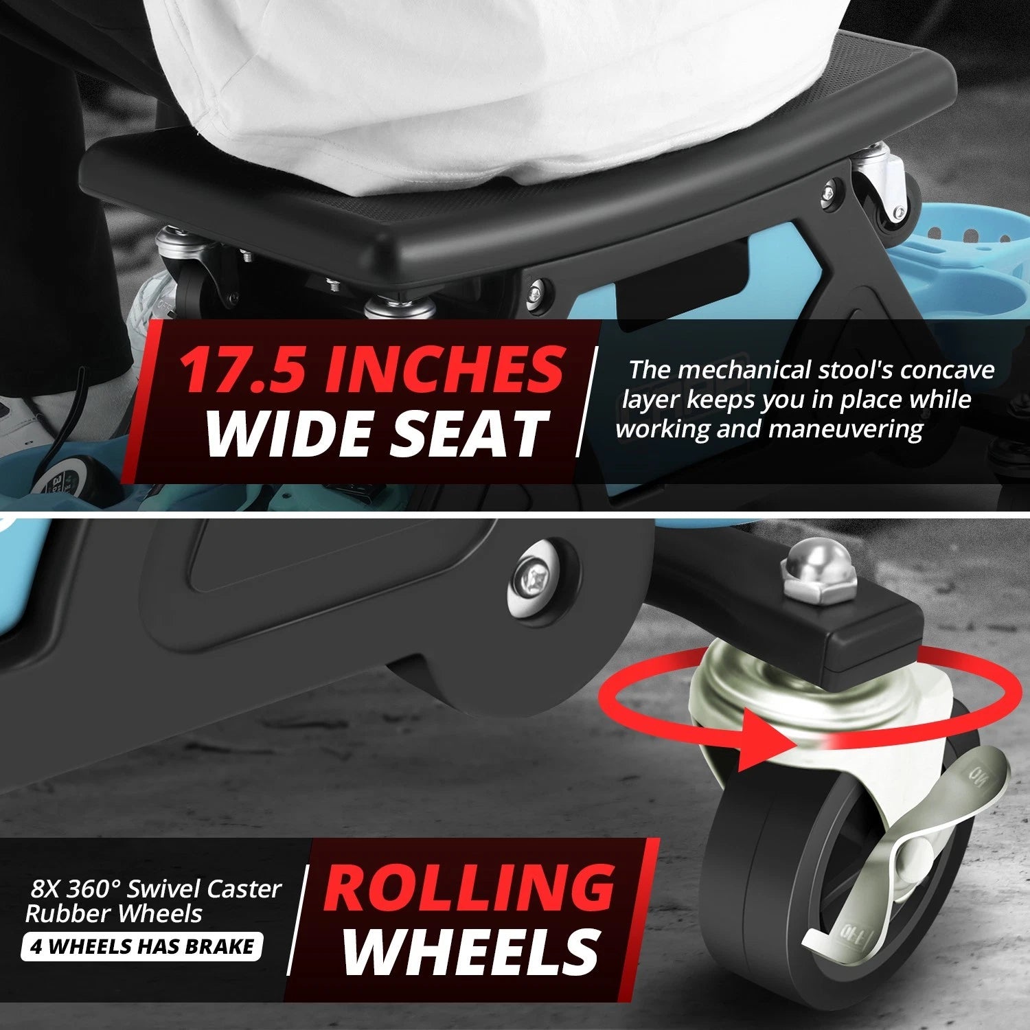 Lockable Rolling Stool for Automotive Mechanic Garage (12X25-1/2")