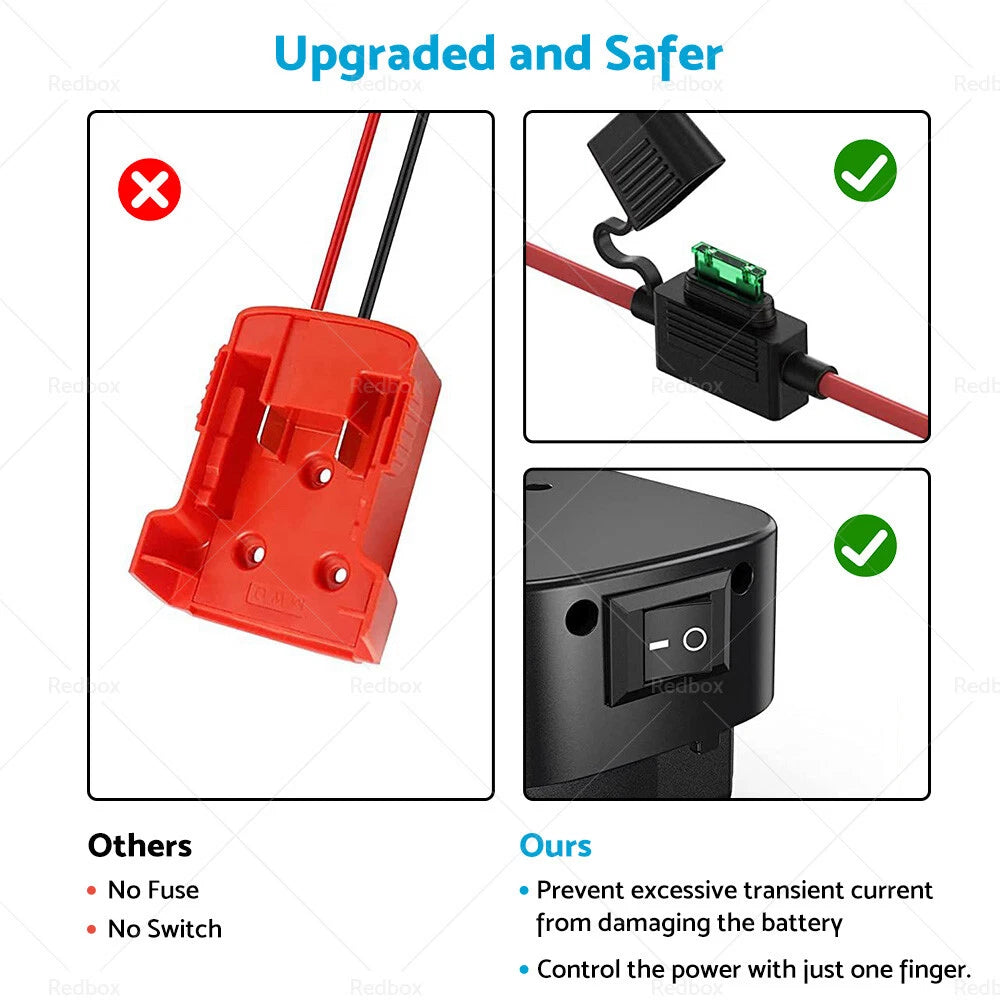 Battery Adapter with Fuse Switch for Milwaukee 18V (Compatible)