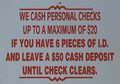 We Cash Personal Checks Sign for Man Cave (1558)