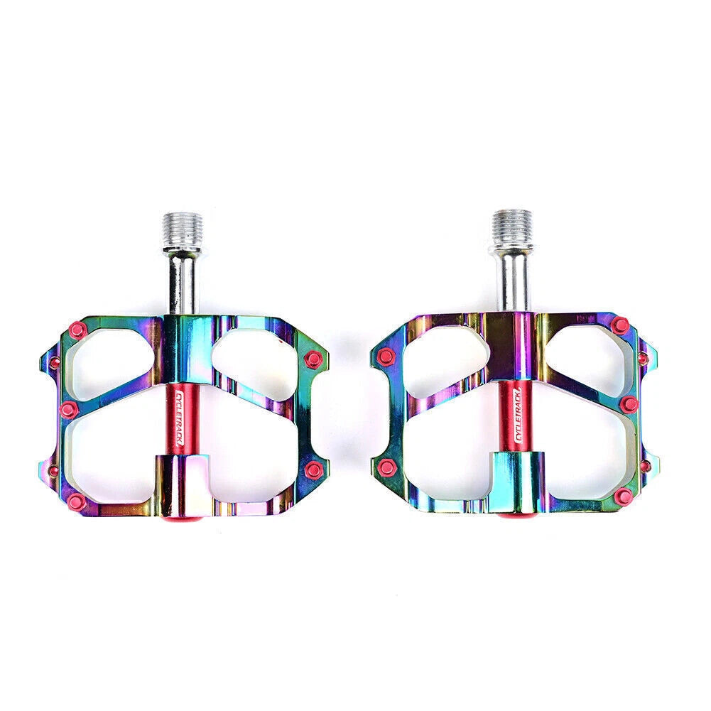 Pair Aluminum Electroplated Rainbow Pedals for Bicycle DH XC MTB (L7U)
