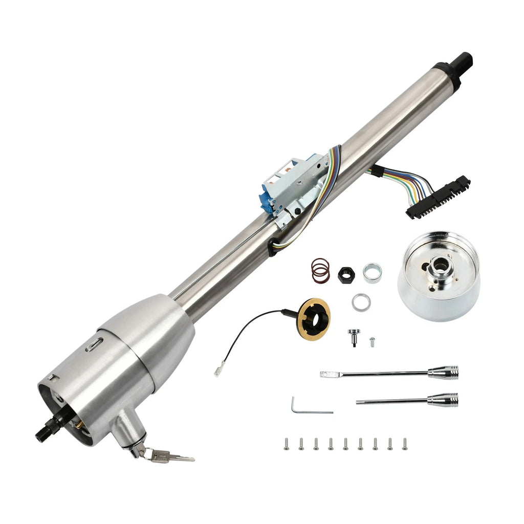 32" Stainless Tilt Manual Steering Column with Key & 9 Bolt Adapter for