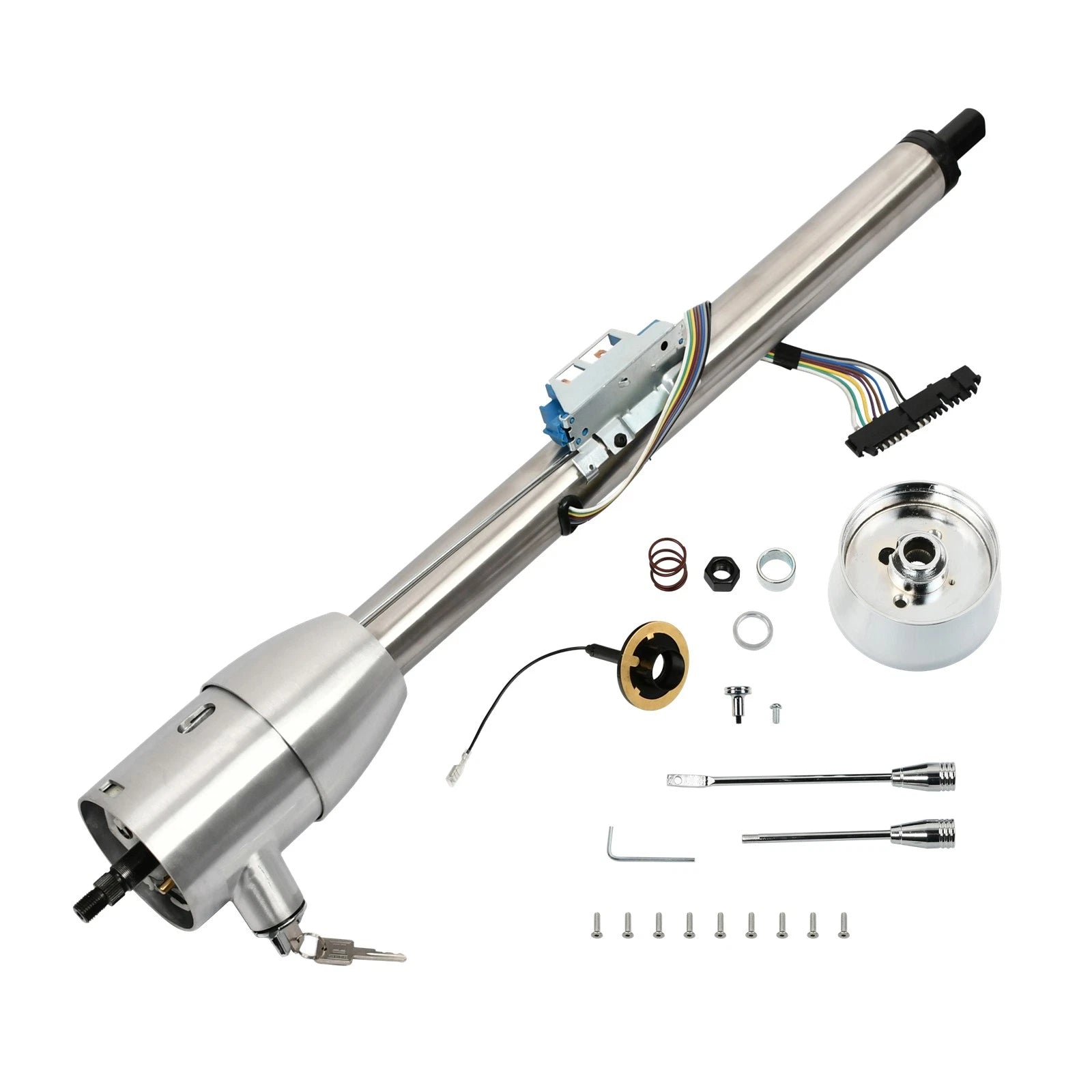 32" Stainless Tilt Manual Steering Column with Key & 9 Bolt Adapter for