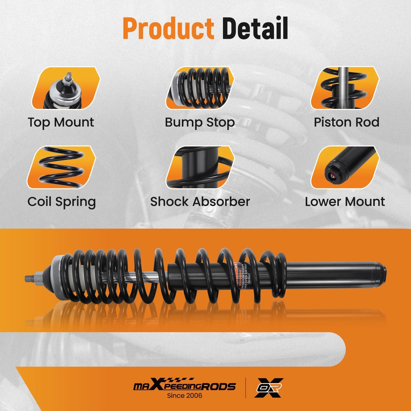 Front Shock Strut Absorber Kit for Polaris Ranger 570 2014–2025, 500 2011–2022
