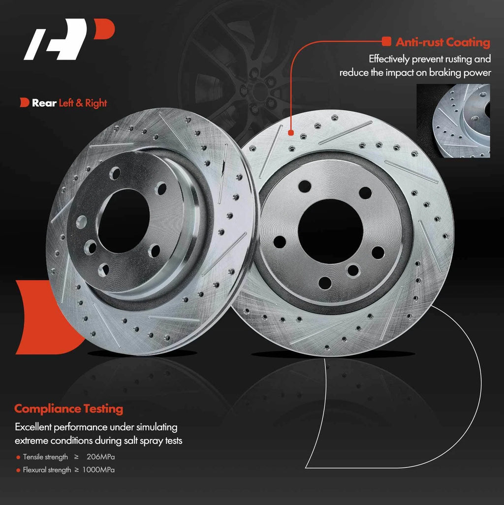 Rear Drilled Brake Rotor & Pad Set for BMW 325Ci 2001–2006 328i 1998–2000
