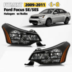 Halogen Headlight Pair for Ford Focus (2009–2011) w/ Bulb Black Crystal