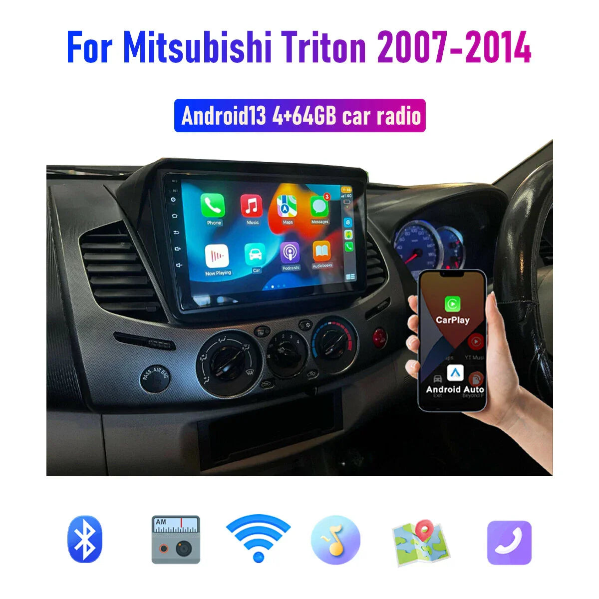 Mitsubishi Triton Radio Stereo DSP GPS Apple CarPlay Android Auto (2007-2014)
