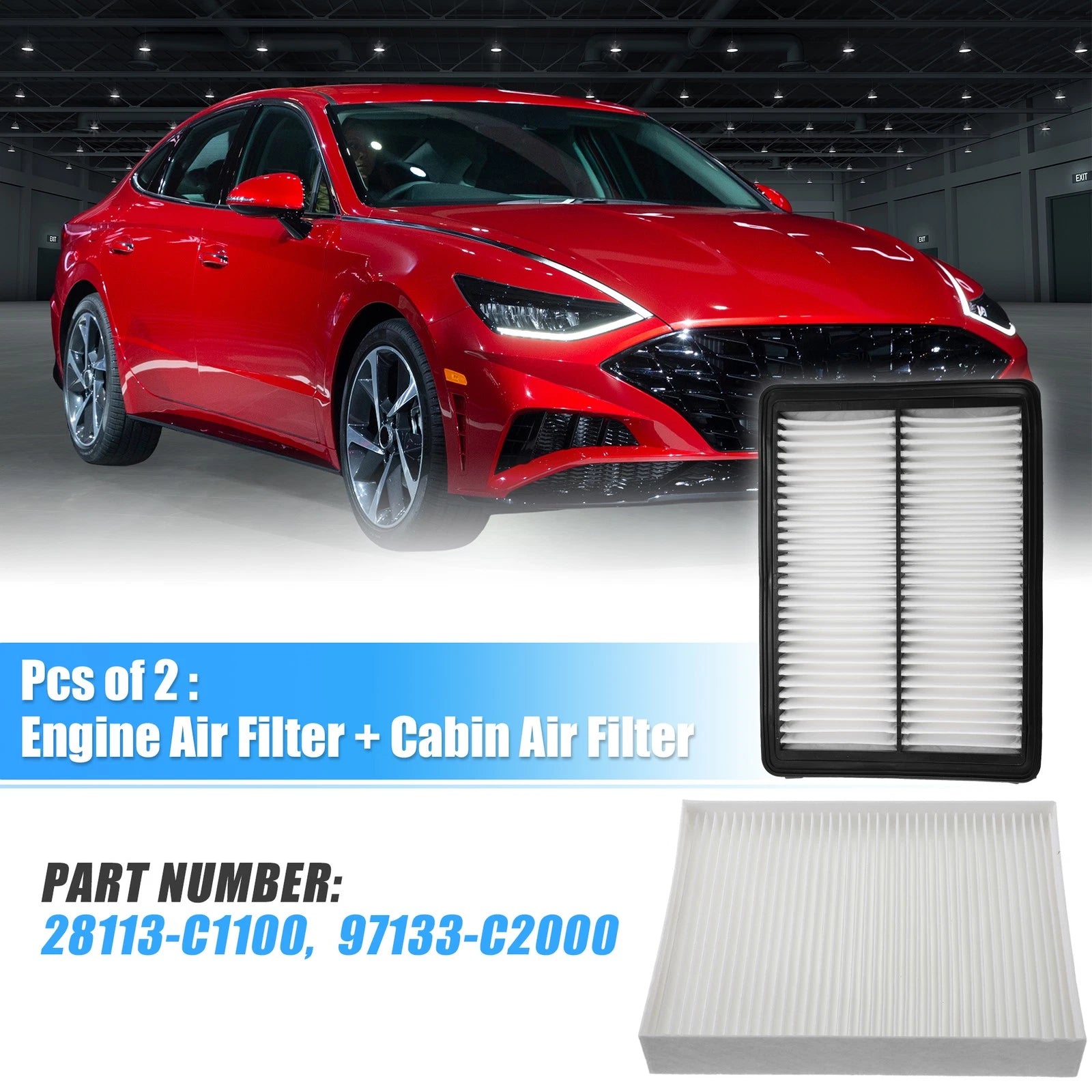 Set of 2 Engine and Cabin Air Filters for Hyundai Sonata (2011–2019) 28113-C1100 97133-C2000