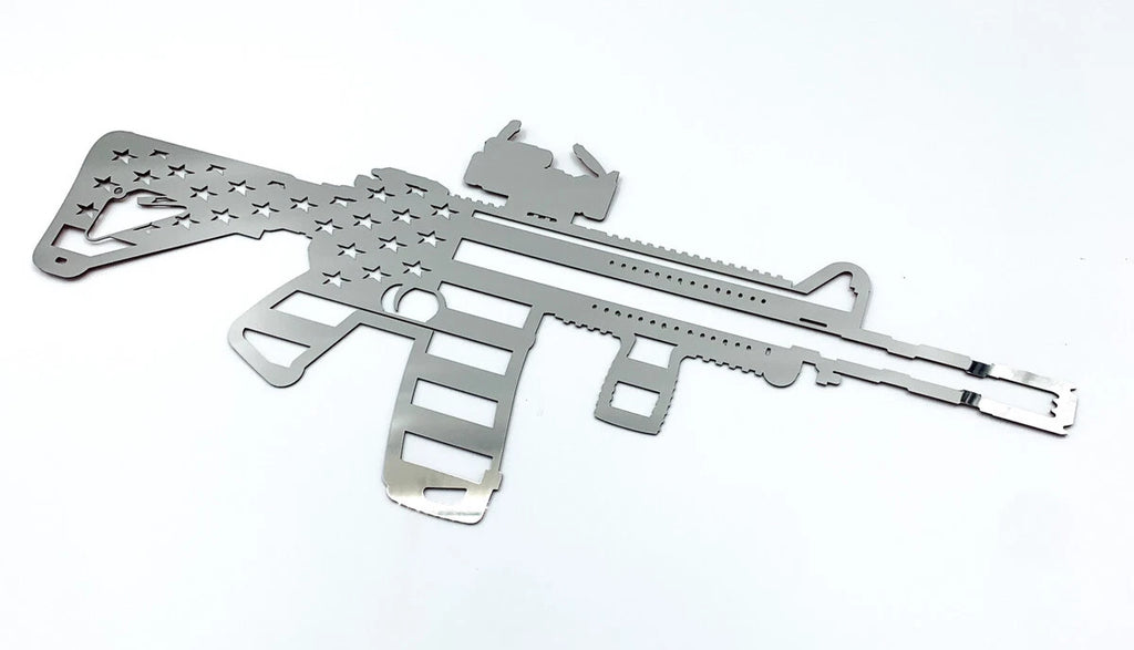 Laser Cut American Flag Emblem Decal for AR15 Rifle Polished Stainless Steel