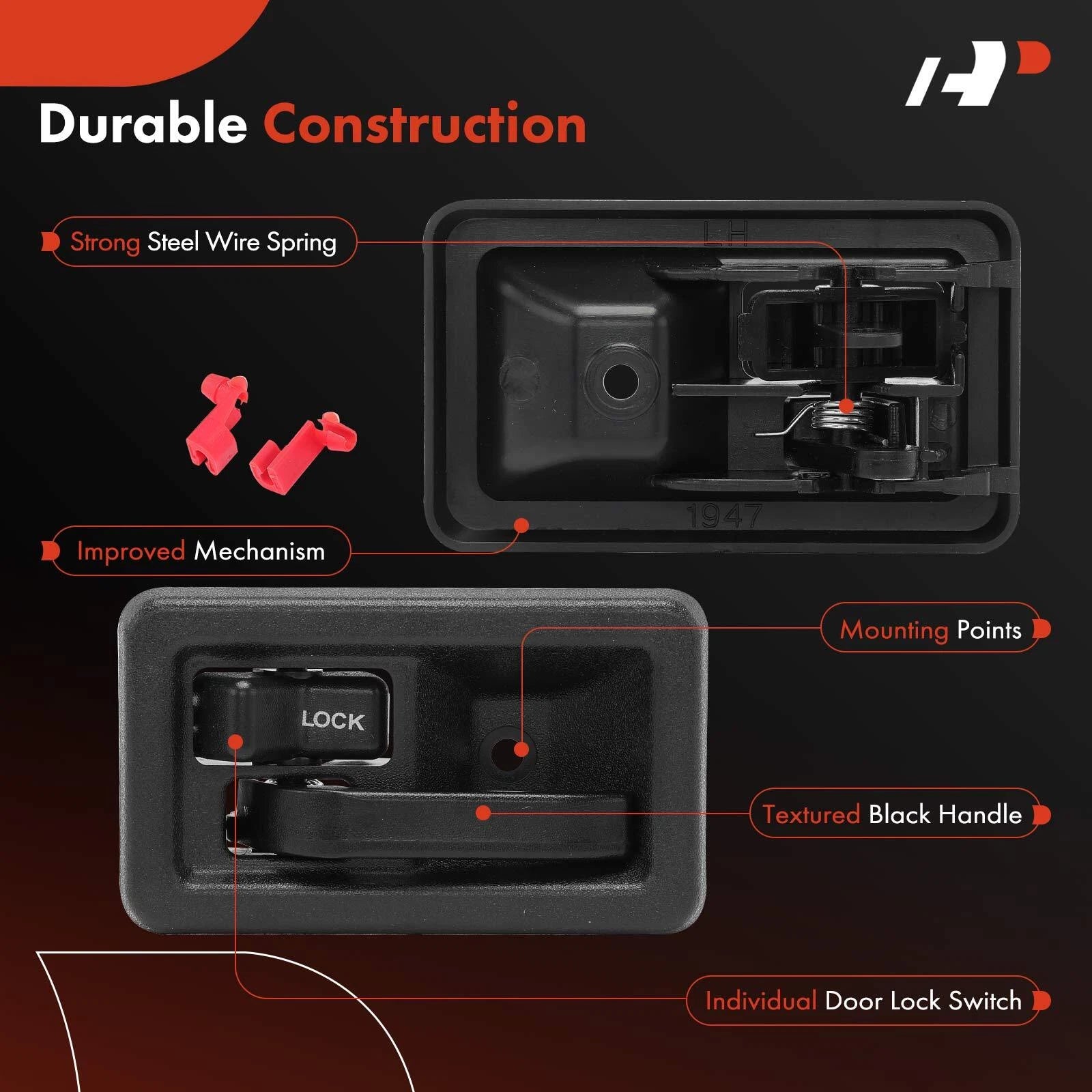 2X Front Black Interior Door Handle for Jeep Wrangler TJ (2003-2006)