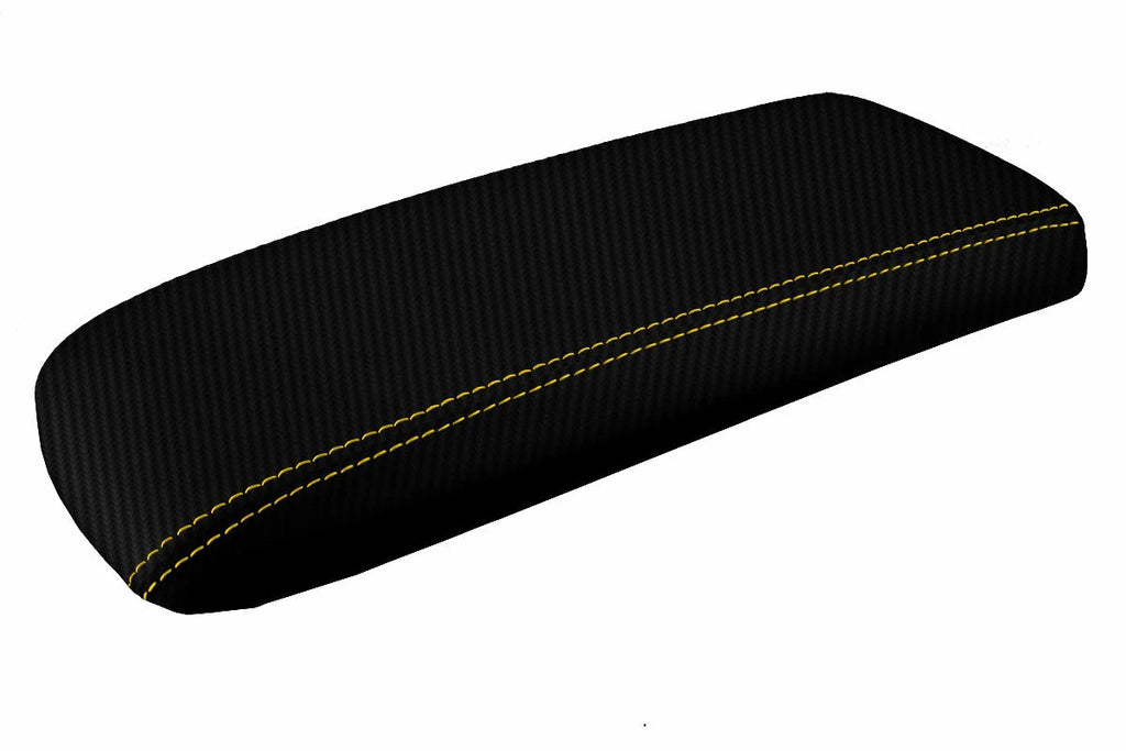 Console Lid Armrest Cover for Ford Explorer (1995–2001) Carbon Fiber Yellow Stitch