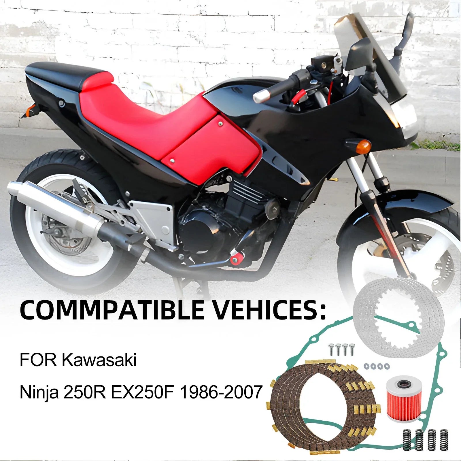 Clutch Friction Plates &Gasket Kit for Kawasaki Ninja EX250F (2008–2012)