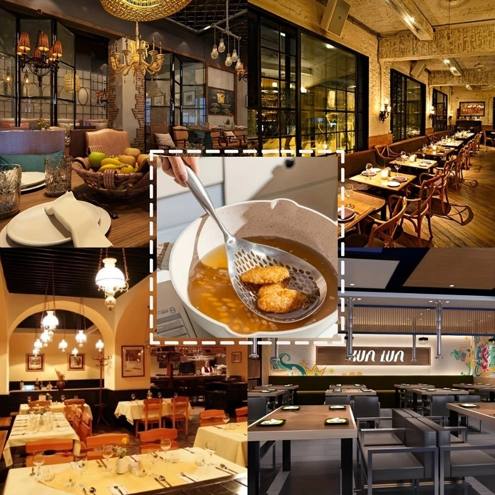 Stainless Steel Skimmer with Ergonomic Wooden Handle for Frying & Pasta