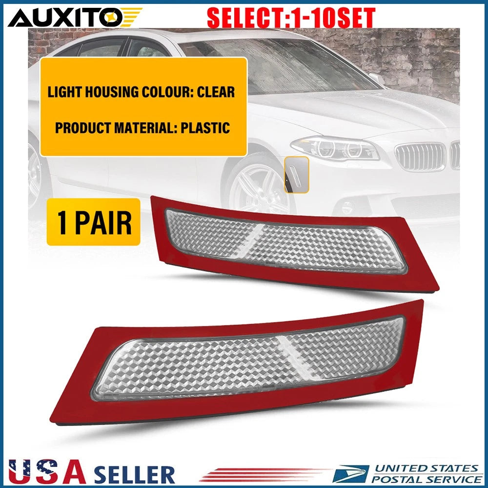 Set of 2 Clear Front Bumper Reflectors for BMW 5 Series (2011–2016)