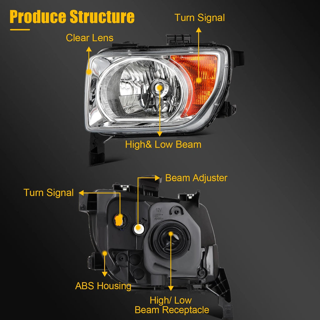Set of 2 Headlight Assemblies for Honda Element (2003–2008) Chrome Housing