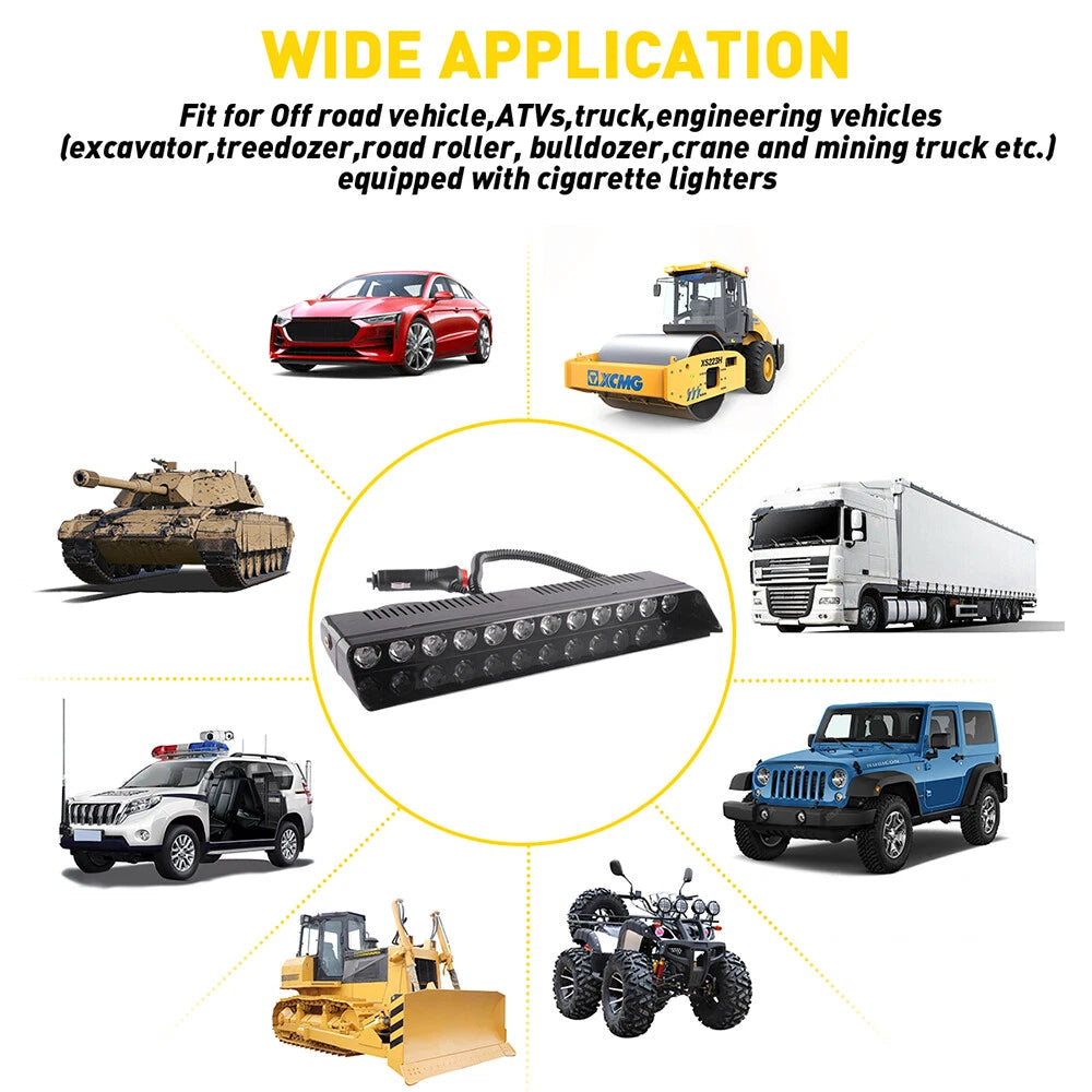 12V White Amber LED Emergency Strobe Light for Vehicles