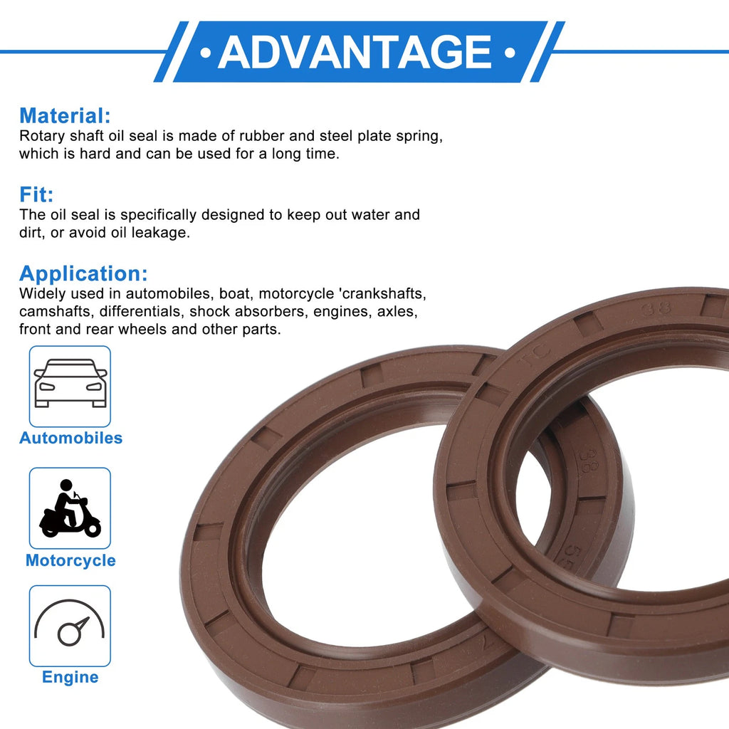 2X Oil Seal Rotary Shaft Seal FKM Rubber 38x55x7mm for [Make Model] 