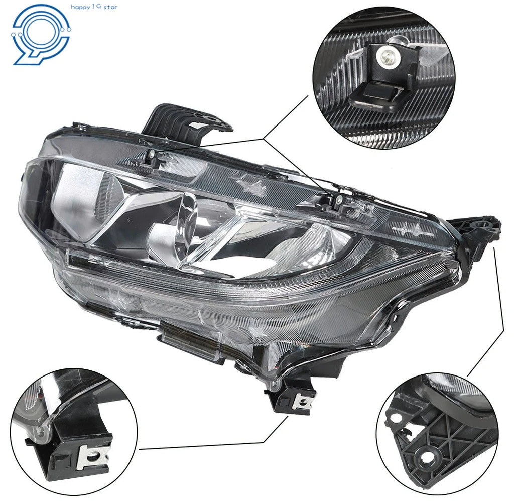 Headlight for Honda Civic (2016-2018) Halogen Projector Chrome Housing Left