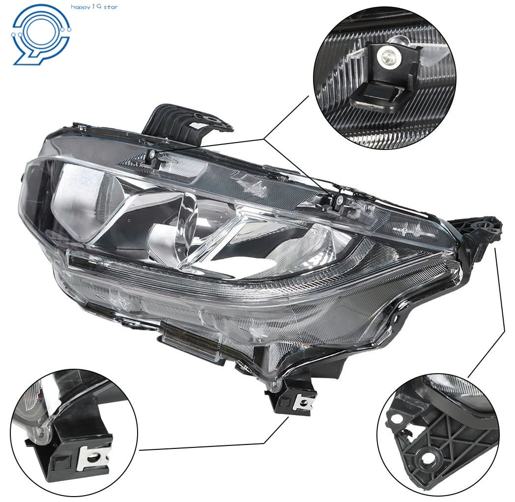 Headlight for Honda Civic (2016-2018) Halogen Projector Chrome Housing Left