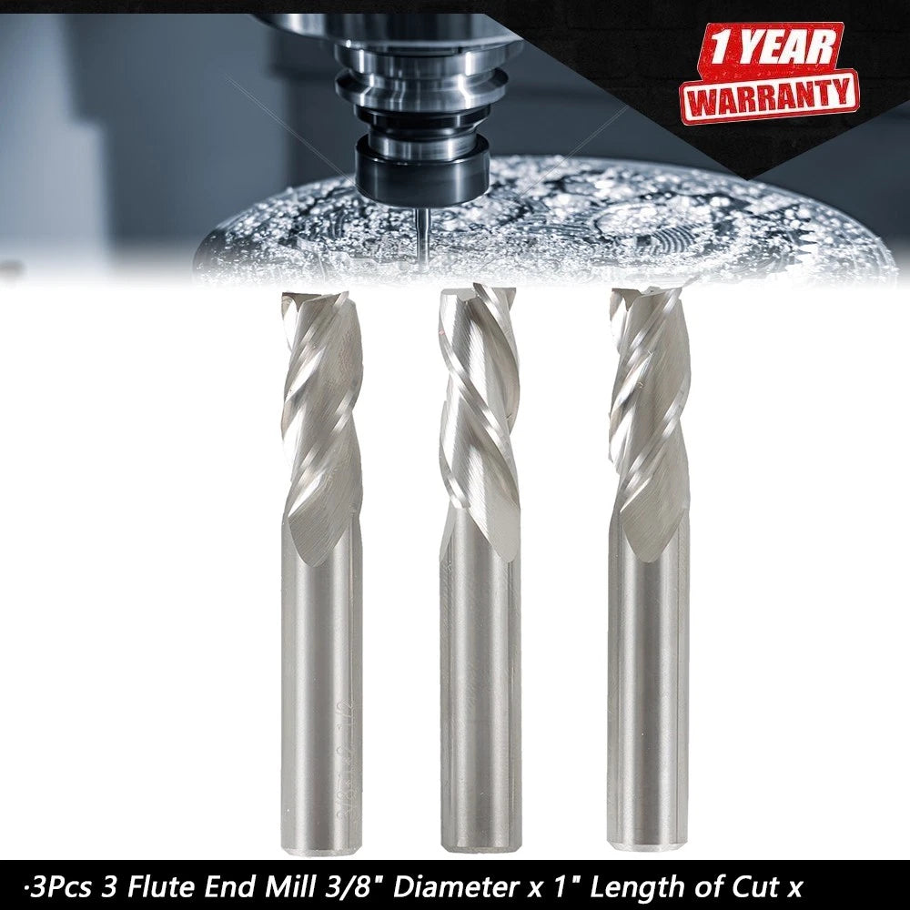 3Pcs End Mill 3/8" for Automotive Applications