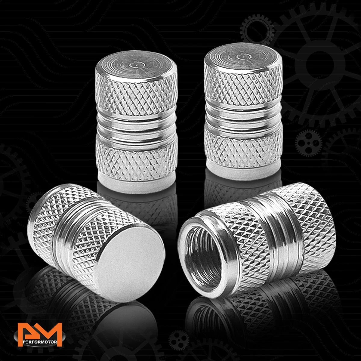 Set of 4 Silver Aluminum Tire Stem Caps for Dual Grip Style Wheels
