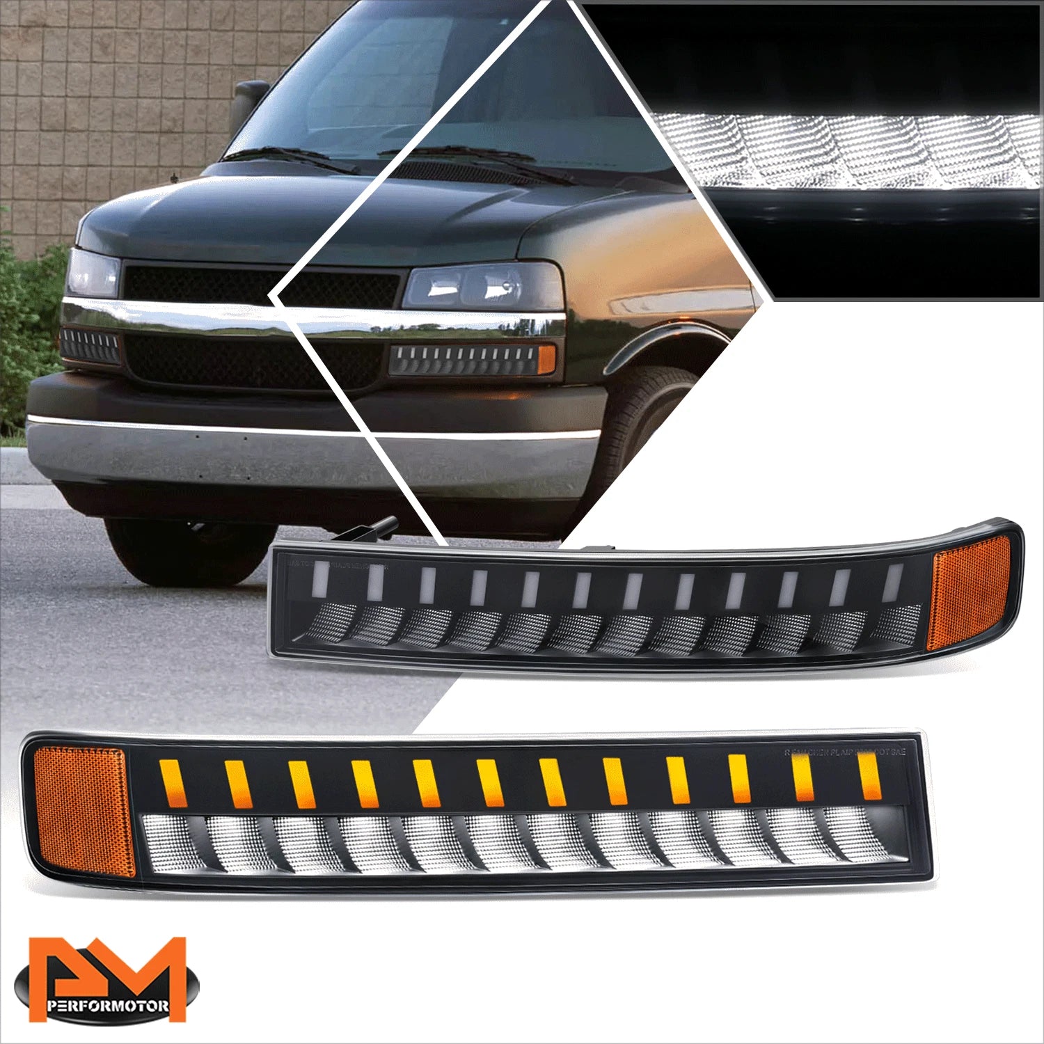 LED Sequential Black/Amber Bumper Turn Signal Lights for Express Savana (2003–2023)