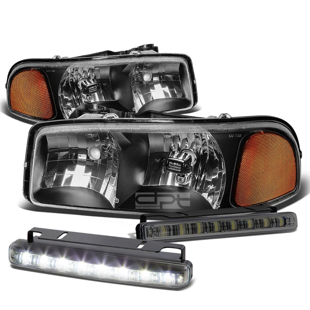 Black Housing Headlight & Smoked LED Fog Light Kit for Sierra/Yukon (1999–2006)