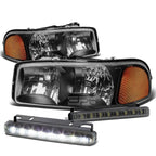 Black Housing Headlight & Smoked LED Fog Light Kit for Sierra/Yukon (1999–2006)