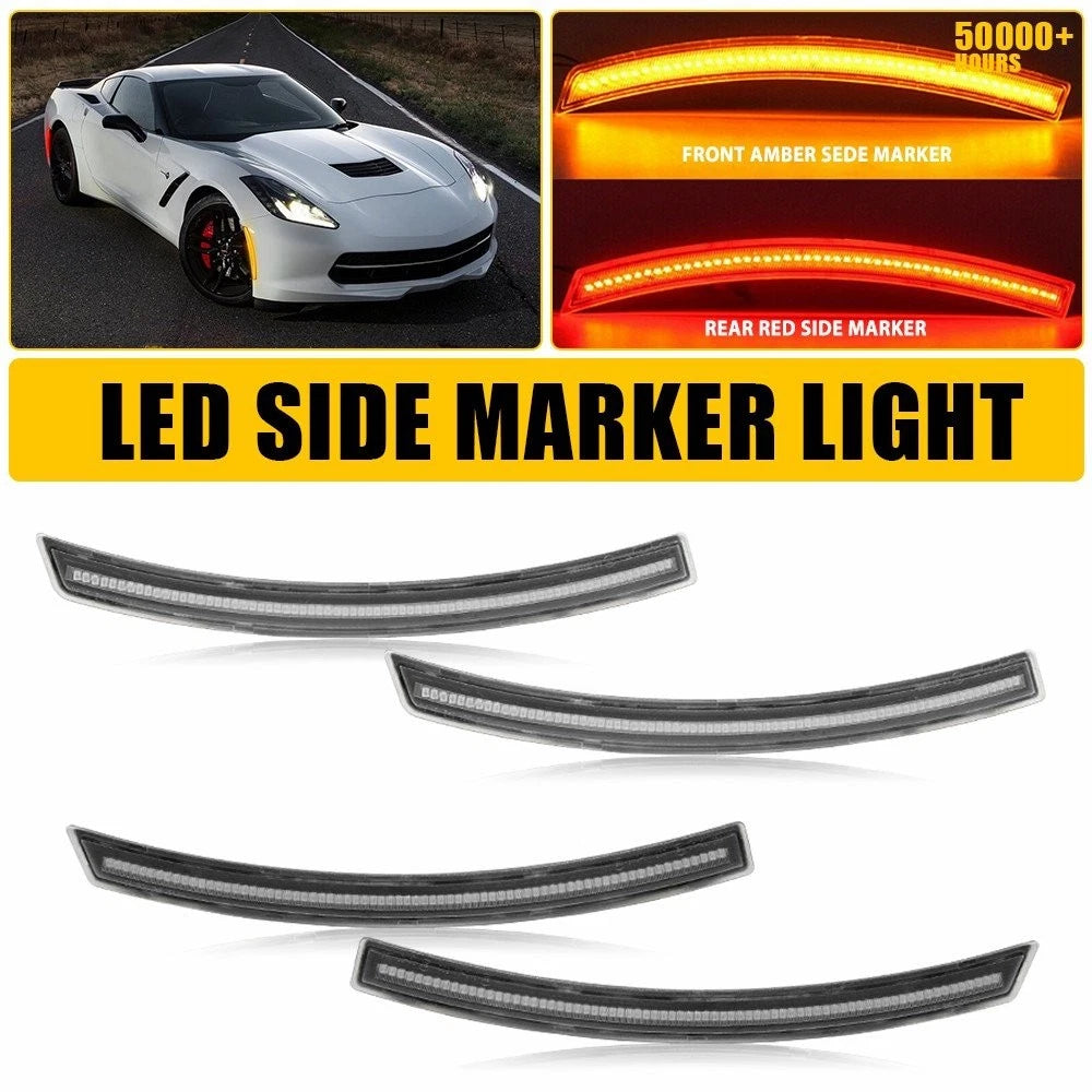 Set of 4 LED Side Marker Lights for Chevy Corvette C7 (2014–2019) RED/Amber Clear