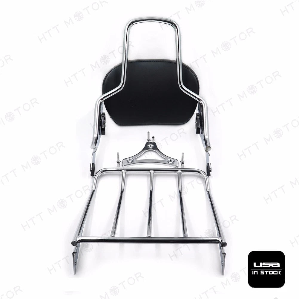 Chrome Backrest Sissy Bar with Luggage Rack for Harley Touring (2009–2017)