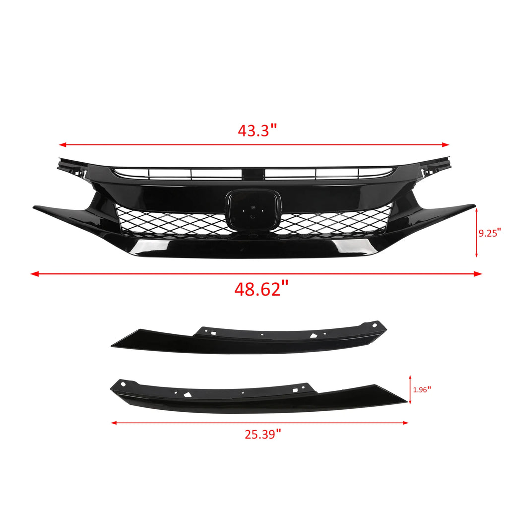 Front Grille for Honda Civic (2019–2021) Type-R Style Black Mesh