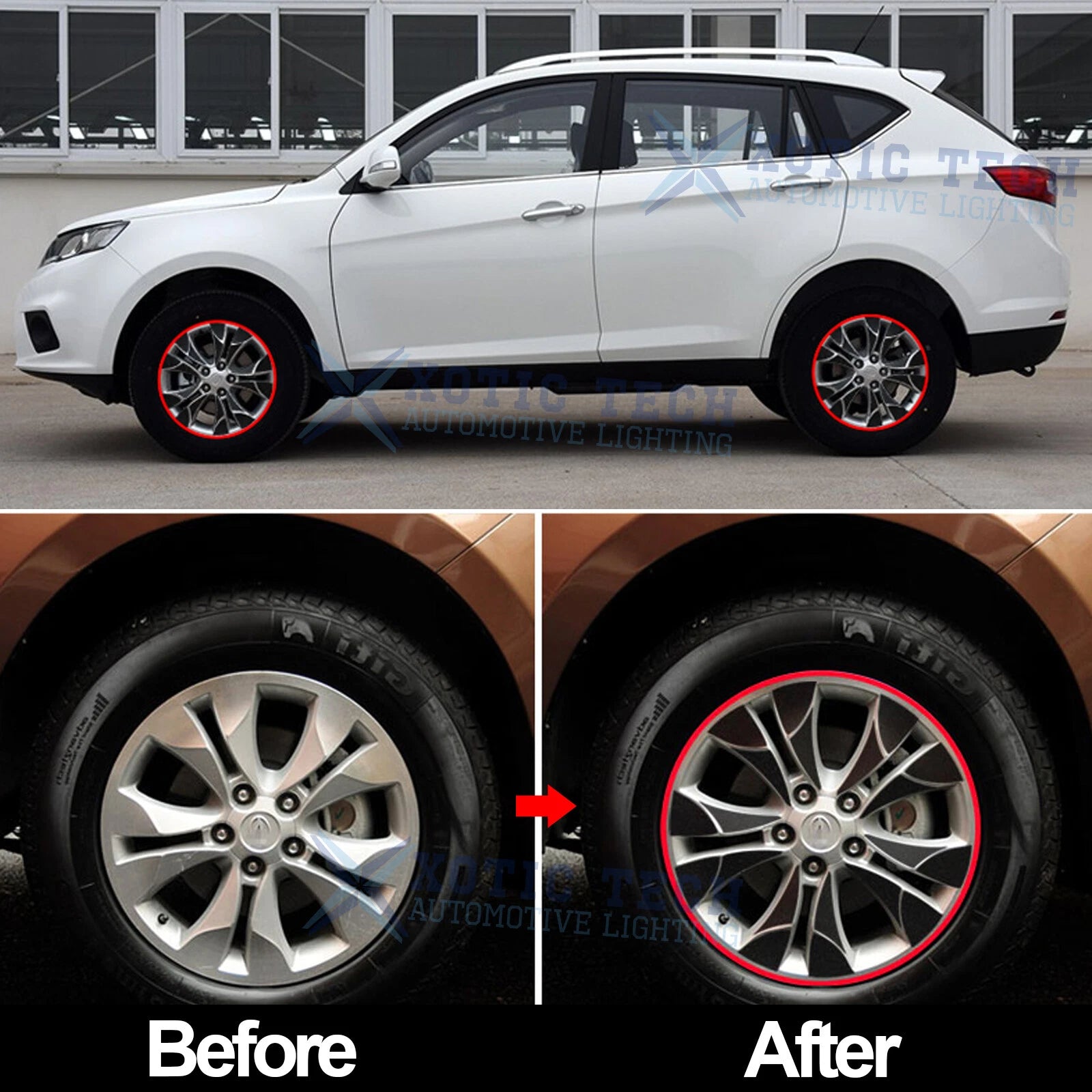 Red Reflective Wheel Hub Rim Stripe Tape Decal Stickers for Universal (-)