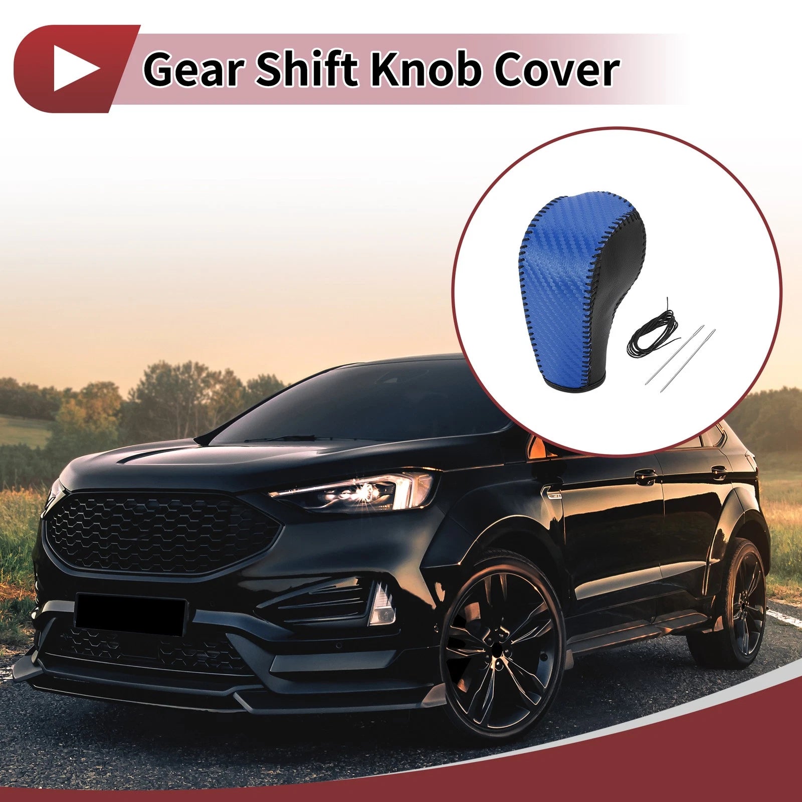 1 Pc Gear Shift Knob Cover for Ford Edge (2011–2014) Blue Faux Leather