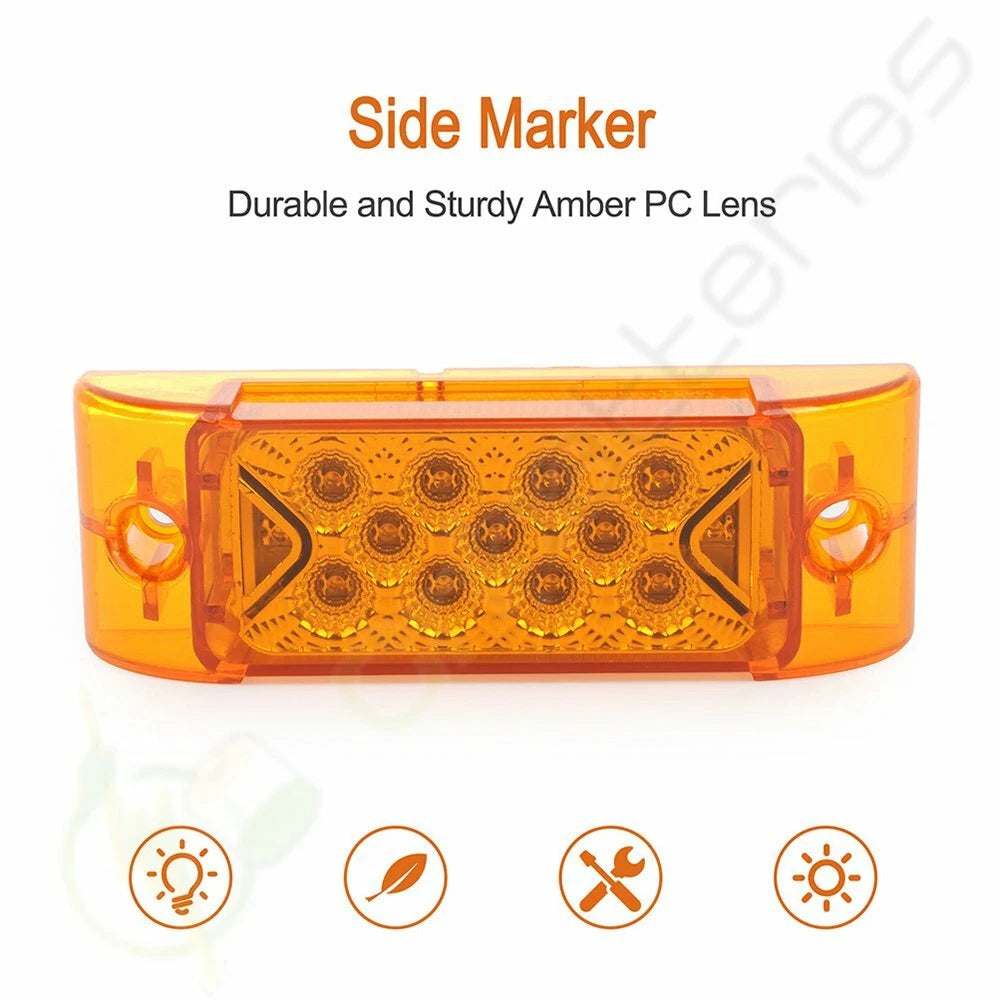 2X 6.1" Amber LED Rectangle Side Marker Lights Waterproof